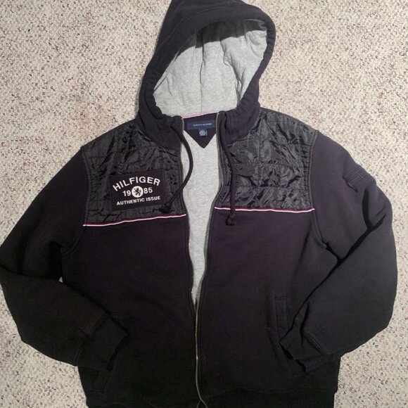 Vintage Insulated Jacket w/ Hood Large Tommy Hilfiger Full Zip Lined Heavy - Picture 2 of 10